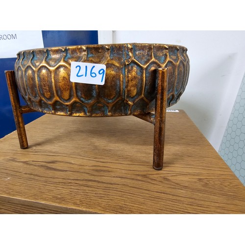 2169 - COPPER COLOURED BOWL ON LEGS