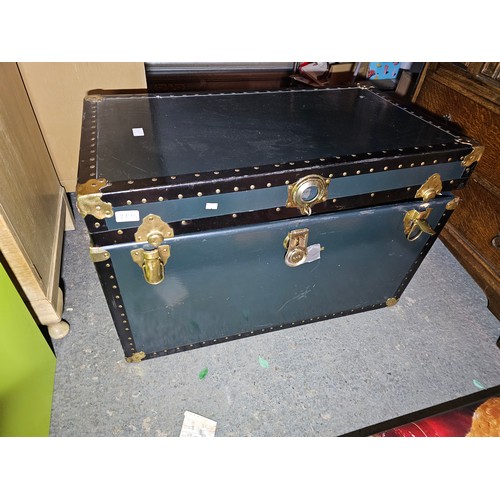 2176 - LARGE DARK BLUE STEAMER TRUNK CABIN CASE CHEST