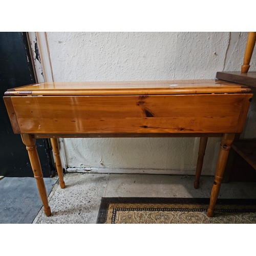 1515 - LOVELY PINE LONG NARROW DROP LEAF TABLE WITH DRAWERS