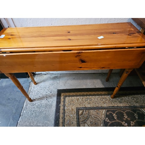 1515 - LOVELY PINE LONG NARROW DROP LEAF TABLE WITH DRAWERS