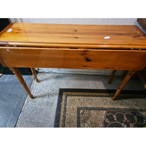 1515 - LOVELY PINE LONG NARROW DROP LEAF TABLE WITH DRAWERS