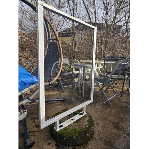 348 - LARGE METAL DISPLAY FRAME , CONCRETE BASE