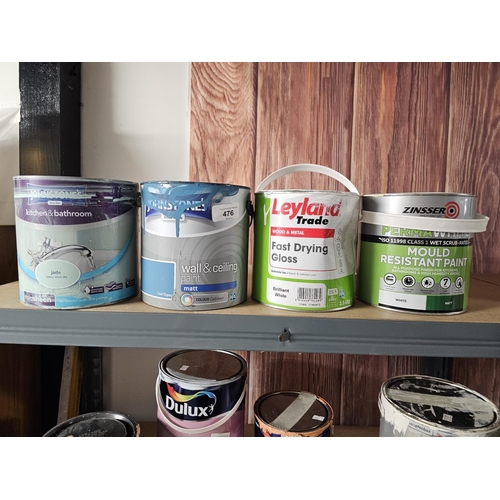 476 - JOB LOT INCLUDES FAST DRYING GLOSS, TEAL TOPAZ WALL AND CEILING PAINT, JADE KITCHEN AND BATHROOM PAI... 