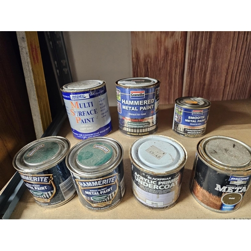 478 - JOB LOT INCLUDES; HAMMERITE METAL PAINT ( DARK GREEN) WHITE, GOLD