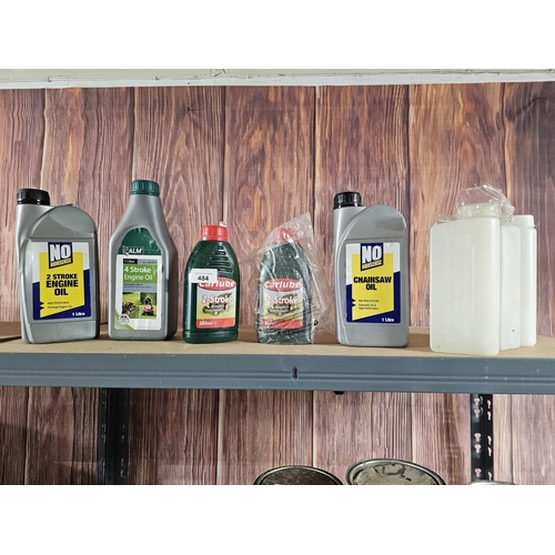 484 - LOT INCLUDES NO NOSENSE 2 STROKE ENGINE OIL, 4 STROKE ENGINE OIL AND CHAINSAW OIL