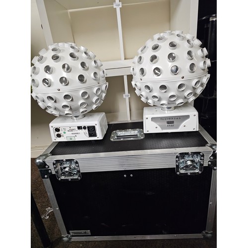 1115 - cost £250 each! TWO NEW CONDITION KAM STATOSPHERE DISCO / STAGE LIGHT CHANGING COLOUR MIRROR BALL EF... 