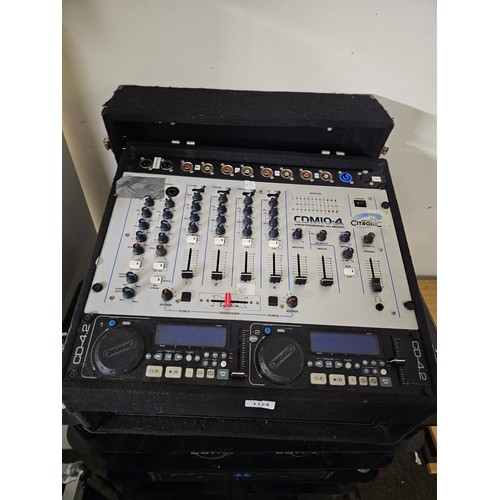 1124 - CITRONIC  TWIN CD WITH CONTROLLER MODEL CD42 WITH  FOUR CHANNEL CITRONIC MIXER IN FLIGHT CASE