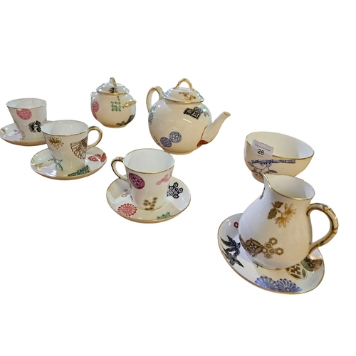 28 - Collection of Royal Worcester cups and saucers, tea pot, sugar bowl and milk jug