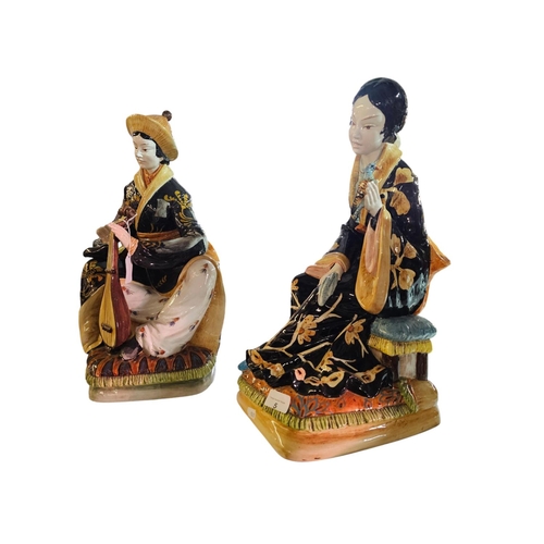 5 - Large Domenico Poloniato Italian Majolica Asian Sculptures, Glazed Ceramic 44cm in height