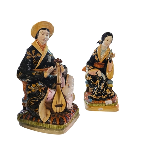 5 - Large Domenico Poloniato Italian Majolica Asian Sculptures, Glazed Ceramic 44cm in height