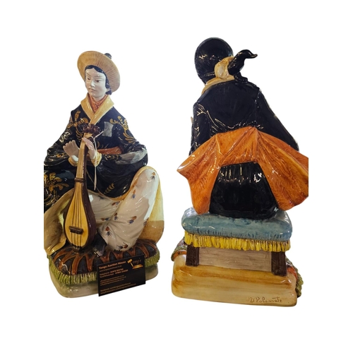 5 - Large Domenico Poloniato Italian Majolica Asian Sculptures, Glazed Ceramic 44cm in height