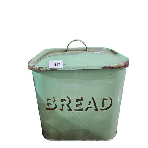 107 - Vintage pale green enamelled bread bin