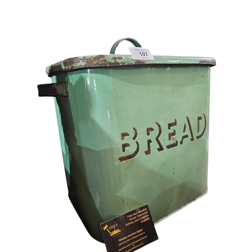 107 - Vintage pale green enamelled bread bin