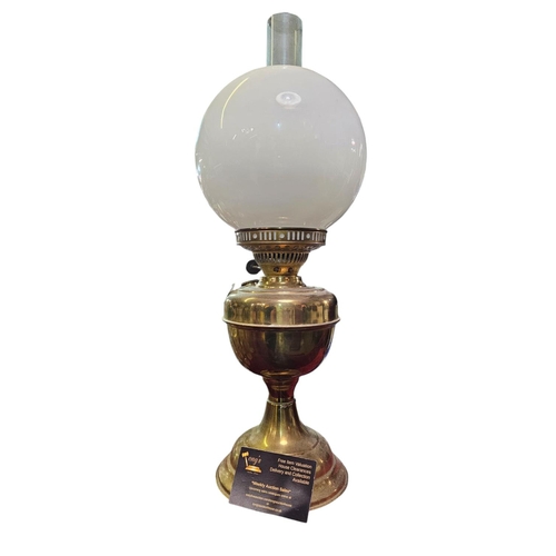 116 - Brass oil lamp with white glass shade