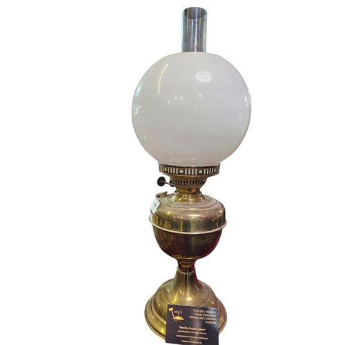 116 - Brass oil lamp with white glass shade