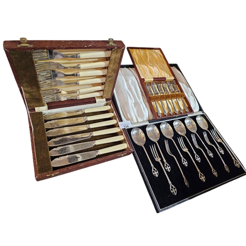 134 - Three assorted vintage canteens of cutlery to include fish knives & forks and dessert forks