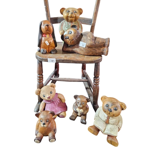 96 - Large collection of wood, resin and ceramic bear figures