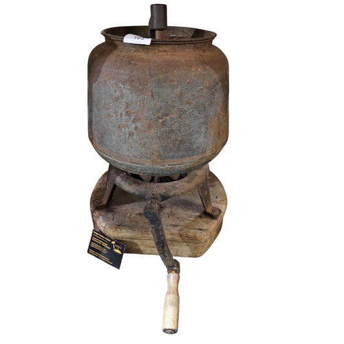 103 - Antique wood mounted butter churn