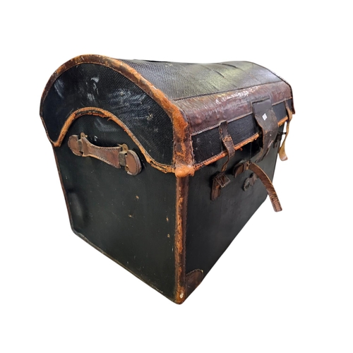 118 - Large curved top travelling trunk with leather straps