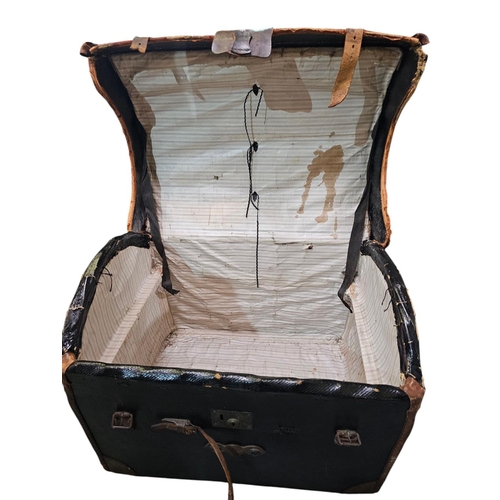 118 - Large curved top travelling trunk with leather straps