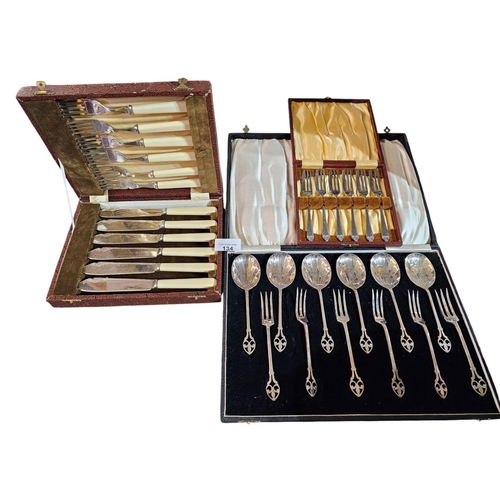 134 - Three assorted vintage canteens of cutlery to include fish knives & forks and dessert forks