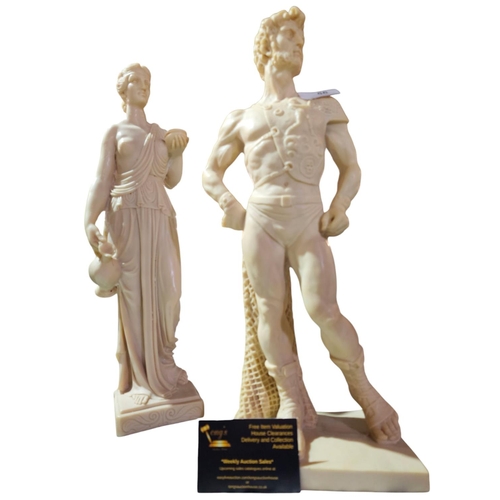 56 - Large Roman Gladiator Sculpture and Greek Goddess figure