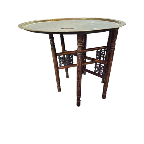 58 - Large Indian folding table with a brass tray top