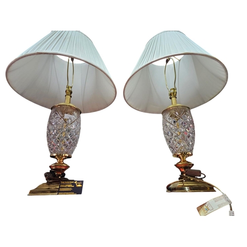 66 - Pair of matching glass and metal table lamps standing approx 50cm tall