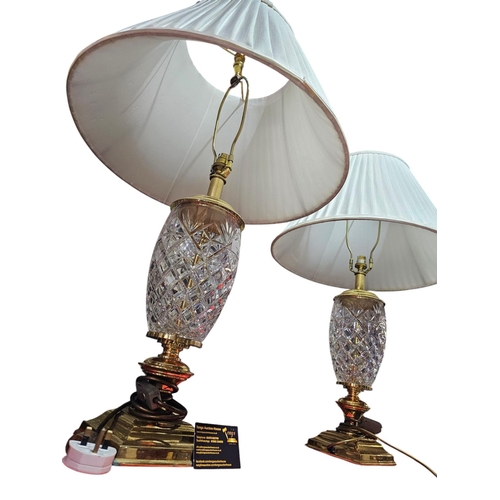 66 - Pair of matching glass and metal table lamps standing approx 50cm tall