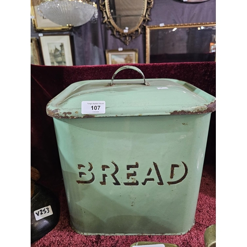 107 - Vintage pale green enamelled bread bin