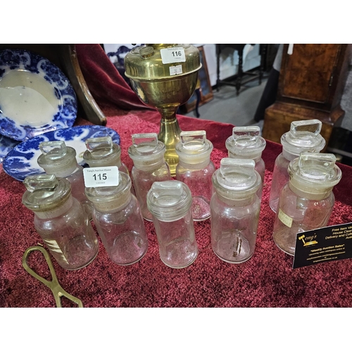 115 - Large collection of glass stoppered vintage apothecary bottles