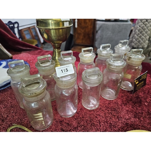 115 - Large collection of glass stoppered vintage apothecary bottles