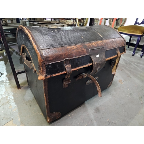 118 - Large curved top travelling trunk with leather straps