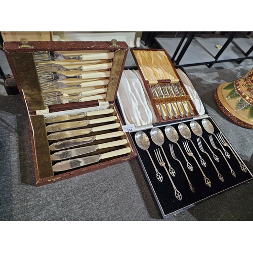 134 - Three assorted vintage canteens of cutlery to include fish knives & forks and dessert forks