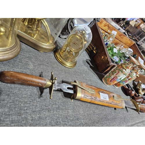 144 - Antique wood and brass Indian carving set