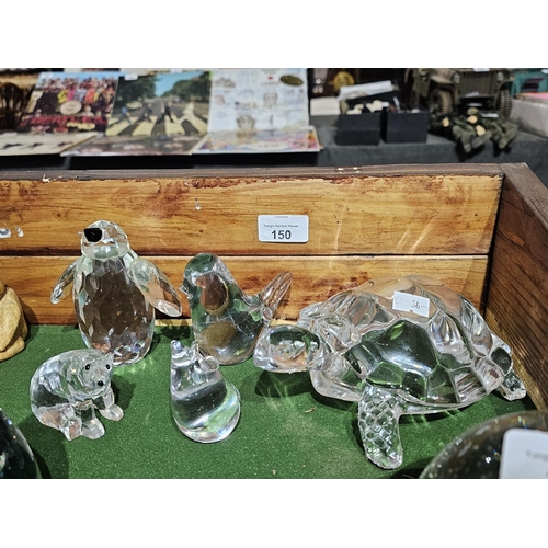 150 - Collection of animal shaped glass paperweights including a Wedgwood bird