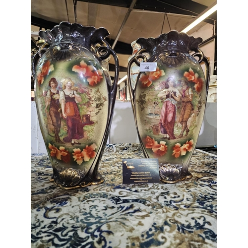 40 - A pair of antique Rococo-style porcelain vases, likely from the Victorian era