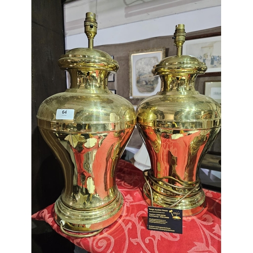 64 - Pair of approx 50cm tall brass coloured metal lamp bases