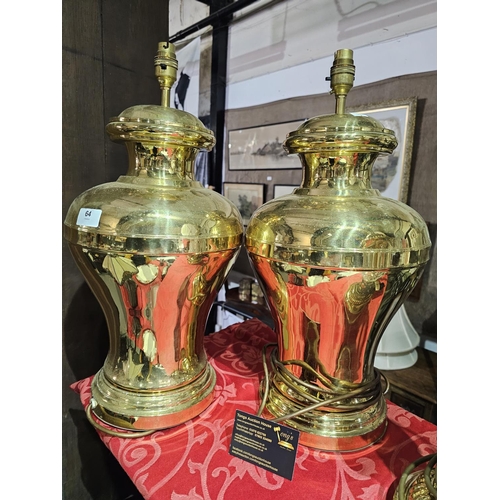 64 - Pair of approx 50cm tall brass coloured metal lamp bases