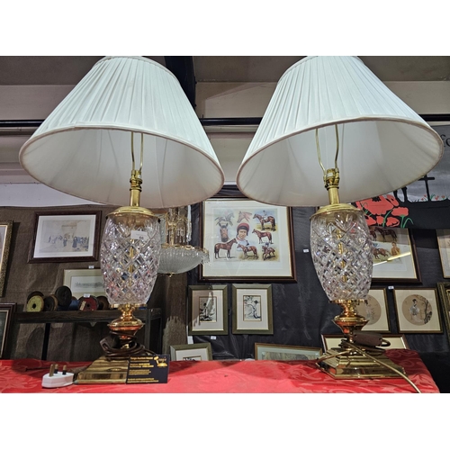 66 - Pair of matching glass and metal table lamps standing approx 50cm tall