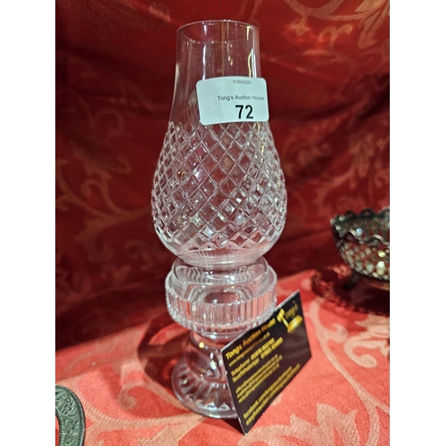 72 - Glass 2 part candle holder in the shape of an oil lamp