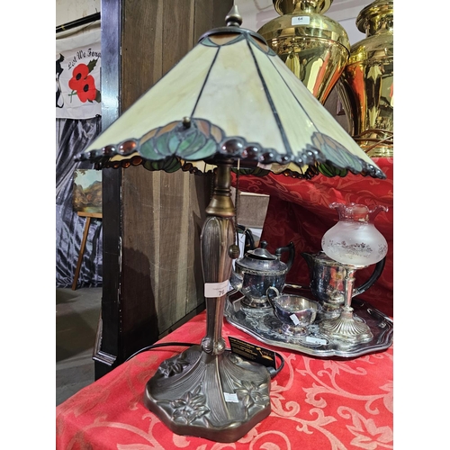 76 - Art Nouveau and Tiffany style table lamp with twin bulbs