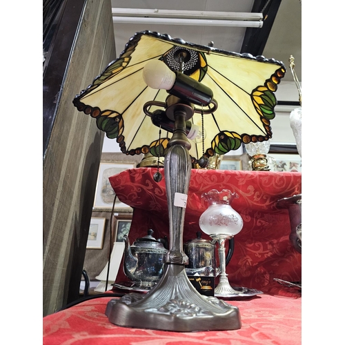 76 - Art Nouveau and Tiffany style table lamp with twin bulbs