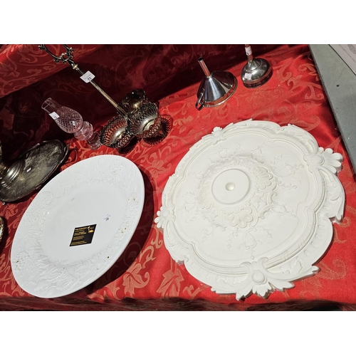 79 - Large white charger, approx 51cm wide together with a white plaster ceiling rose