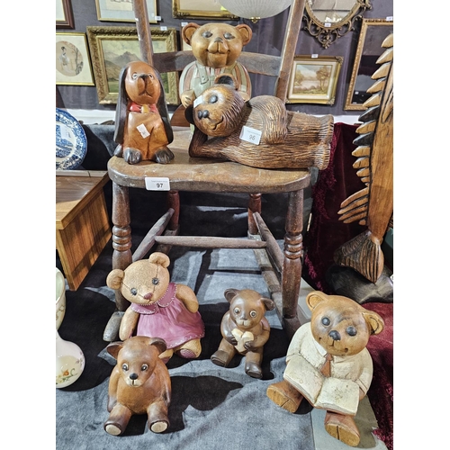 96 - Large collection of wood, resin and ceramic bear figures