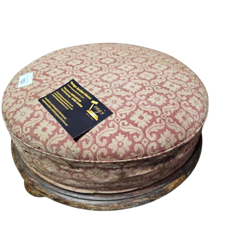 153 - Round upholstered footstool with wooden base