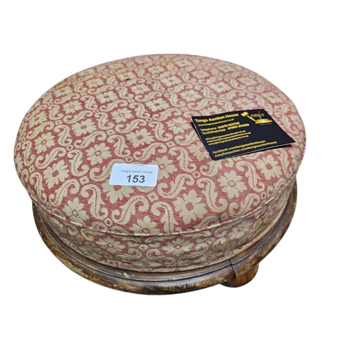 153 - Round upholstered footstool with wooden base