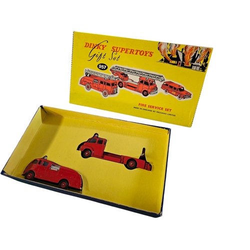 10 - Complete Dinky 957 Fire Service Gift Set with packing piece, in original box