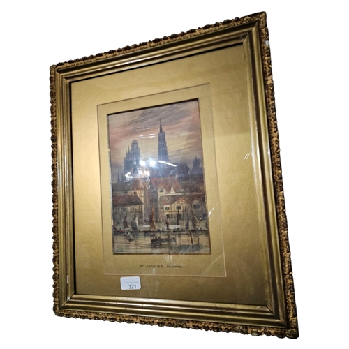 321 - Watercolour painting titled St Jacques, Dieppe by Lennard Lewis Depicting Cityscape of Dieppe, Franc... 