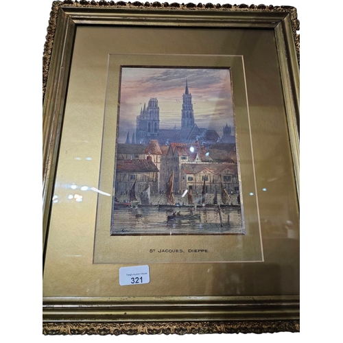 321 - Watercolour painting titled St Jacques, Dieppe by Lennard Lewis Depicting Cityscape of Dieppe, Franc... 